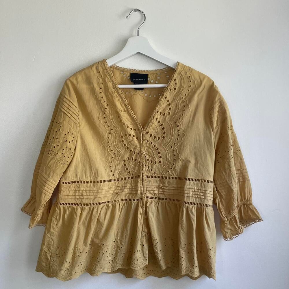 LIV LOS ANGELES Yellow Embroidered Top